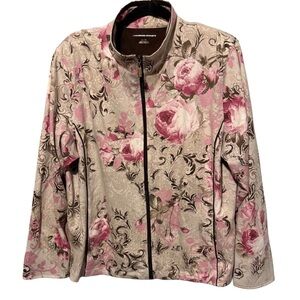 Allison Daley Women’s XL Pink and Cream Floral Bomber Jacket cottagecore